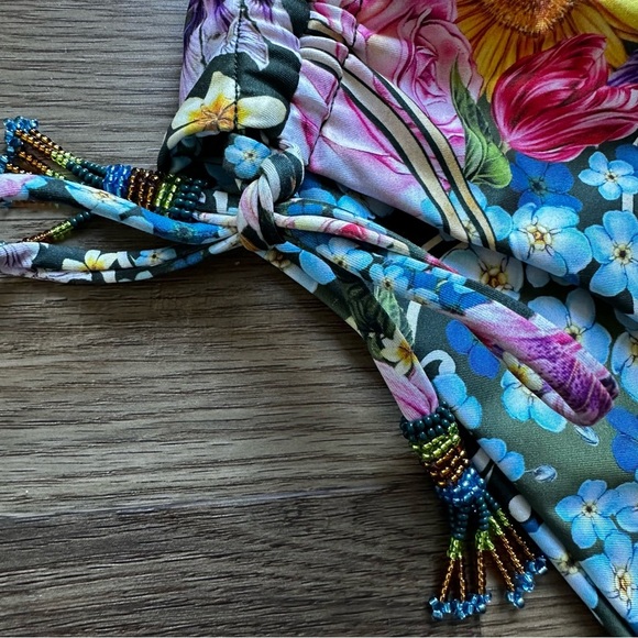 Agua Bendita Small Eda Dreamin Print Tie Side Bikini Swim Bottoms Beads NWT - Picture 4 of 9